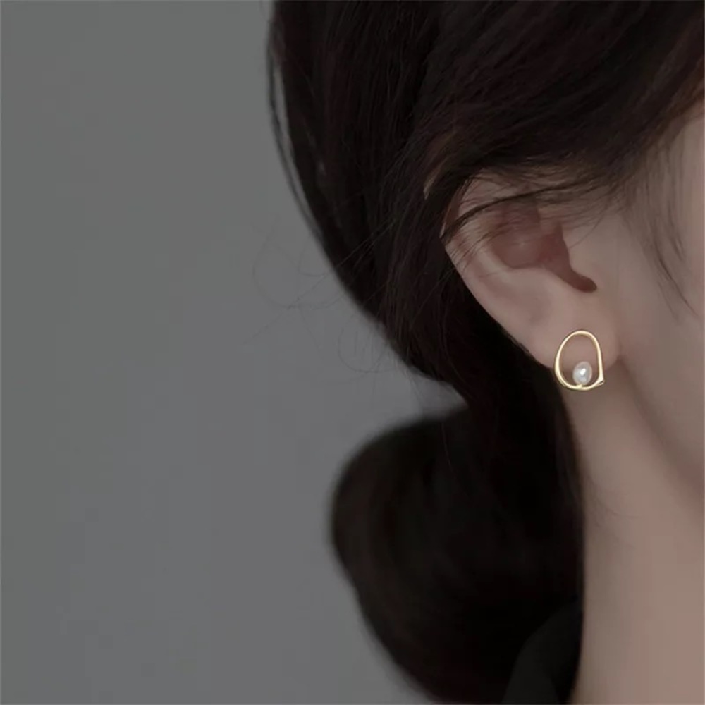 New 18K Gold Vermeil Sterling Silver 925 Pearl Bead Circle Stud Earrings set